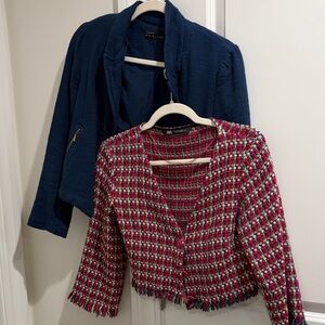 Zara Women's pink and blue Tweed Blazer
